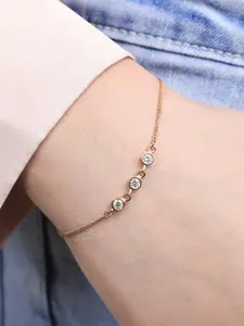 Zavya 92.5 Sterling Silver Cubic Zirconia Rose Gold-Plated Link Bracelet