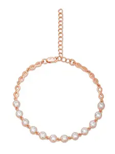Zavya Rose Gold-Plated 92.5 Sterling Silver Cubic Zirconia Studded Charm Bracelet