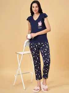 Dreamz by Pantaloons Printed V-Neck Pure Cotton Night suit