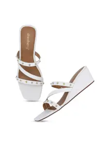 DressBerry White Embellished Strappy Wedge Heels