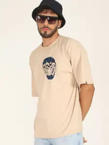 PRONK Moth Into Flame Graphic Printed Drop-Shoulder Sleeves Oversized Pure Cotton T-shirt