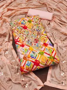 MANVAA Floral Printed Beads & Stones Unstitched Dress Material