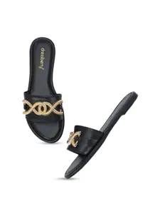 DressBerry Black Embellished Open Toe Flats