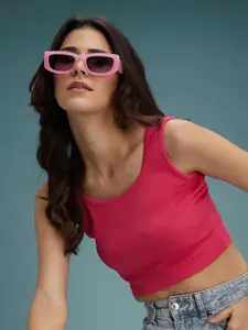 DressBerry Pink Round Neck Crop Top