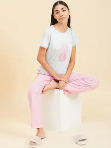 Sweet Dreams Blue And Pink Graphic Printed Pure Cotton Night suit