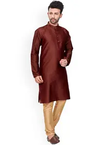 Anouk Brown Band Collar Regular Cotton Straight Kurta