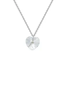 SILBERRY 925 Sterling Silver Rhodium-Plated Heart Shaped Pendant with Chain