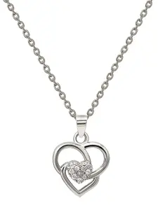 SILBERRY 925 Sterling Silver Rhodium-Plated Heart Shaped Pendants with Chains