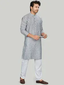 Authentics Striped Band Collar Straight Kurta