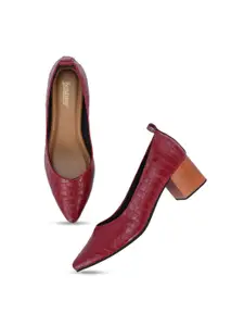 The Roadster Lifestyle Co. Maroon Textured Block Heel Pumps
