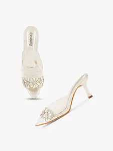 DressBerry Silver-Toned Embellished Stiletto Heeled Peep Toes