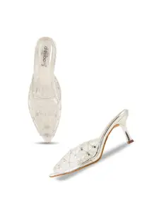 DressBerry Silver Toned Embellished Peep Toes