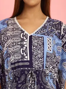 Secret Wish Geometric Printed V-Neck Maxi Maternity Feeding Kaftan Nightdress