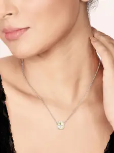 SILBERRY Rhodium-Plated 925 Sterling Silver Floral Pendant with Chain