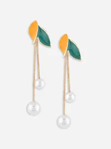 ToniQ Gold-Plated Leaf Shaped Drop Earrings