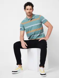 SPYKAR Striped Polo Collar Slim Fit Cotton T-shirt