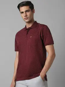 Louis Philippe Polo Collar Micro ditsy Print Cotton T-shirt