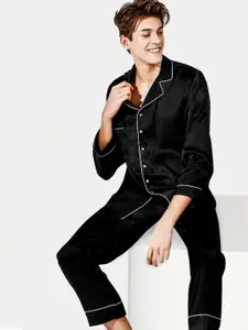 Bella Babe by SK Lapel Collar Satin Shirt With Pyjamas