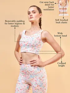 Enamor Floral Printed Full Coverage Removable Padding Workout Bra With Anti Microbial