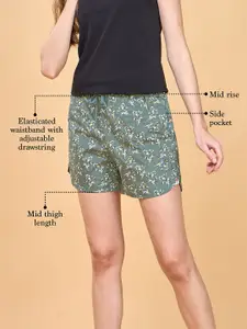 Enamor E7A1 Hangout Women Printed Mid-Rise Cotton Lounge Shorts