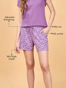 Enamor Spring Summer 24 Women Relaxed Fit Conversational Printed Cotton Lounge Shorts