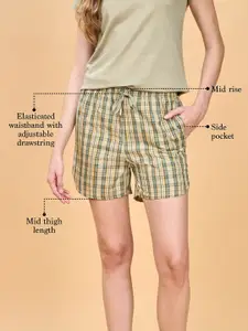 Enamor Women Mid-Rise Checked Cotton Lounge Shorts