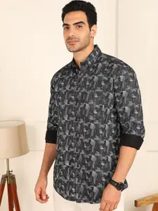 FUBAR Slim Fit Geometric Printed Long Sleeves Casual Shirt