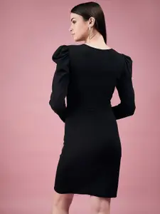 DressBerry Black Long Puff Sleeve Sheath Dress