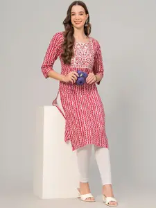 HIGHLIGHT FASHION EXPORT Women Printed Keyhole Neck Flared Sleeves Thread Work Kurta