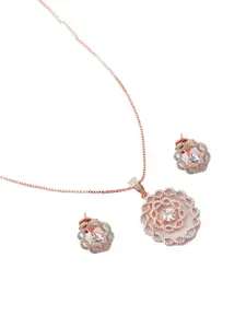 Mirana Rose-Gold Plated CZ-Studded Pendant With Earrings