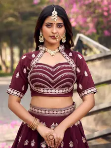 flaher Embroidered Thread Work Ready to Wear Lehenga & Blouse With Dupatta