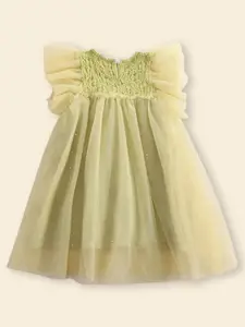 INCLUD Girls Self Design Round Neck Cotton A-Line Dress