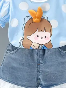 INCLUD Girls Printed T-shirt with Denim Shorts