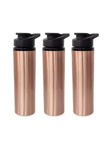 Kuber Industries Copper-Toned & Black Set of 3 Copper Solid Water Bottle