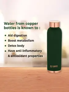 Kuber Industries Green & Copper-Toned Set of 4 Copper Printed Water Bottle