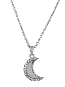 Silvermerc Designs Silver-Plated CZ Moon Pendant With Chain