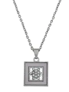 Silvermerc Designs Silver-Plated CZ Square Pendant With Chain