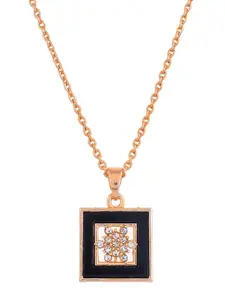 Silvermerc Designs Rose Gold-Plated CZ Square Pendant With Chain