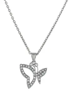 Silvermerc Designs Silver-Plated CZ Butterfly Pendant With Chain