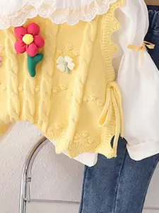 INCLUD Girls Self Design Top with Denim Trousers