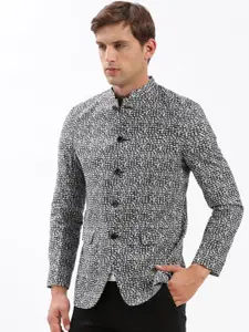 SHOWOFF Geometric Printed Slim Fit Bandhgala Blazer