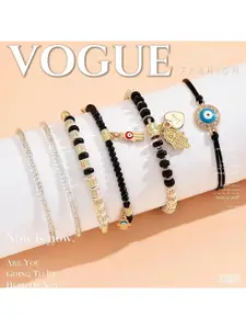 DressBerry Gold-Toned Set Of 6 Multi layer Lucky Evil Eye Elasticated Bracelet