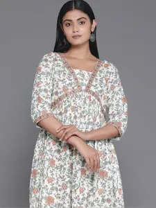 Libas Floral Printed Cotton A-Line Midi Dress