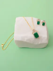 Mirana Gold-Plated Cubic Zirconia Studded Pendant Set