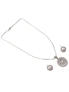 Mirana Rhodium Plated Cubic Zirconia Studded Pendant Set