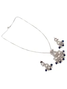 Mirana Rhodium-Plated Cubic Zirconia Studded Beaded Pendant Jewellery Set