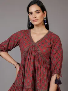 Libas Ethnic Motifs Printed V-Neck Pure Cotton Empire Kurti