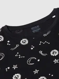 max Girls Conversational Printed Round Neck Cotton T-shirt