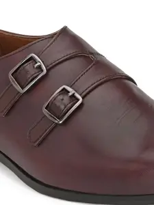House of Pataudi Men Leather Slip On Monk Shoes