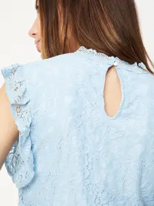 max Self Design Round Neck Short Cap Sleeves Cotton Top